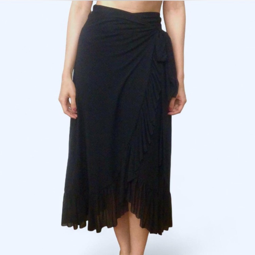 Ganni Flocked Dot-Print Ruffled Mesh Wrap Skirt